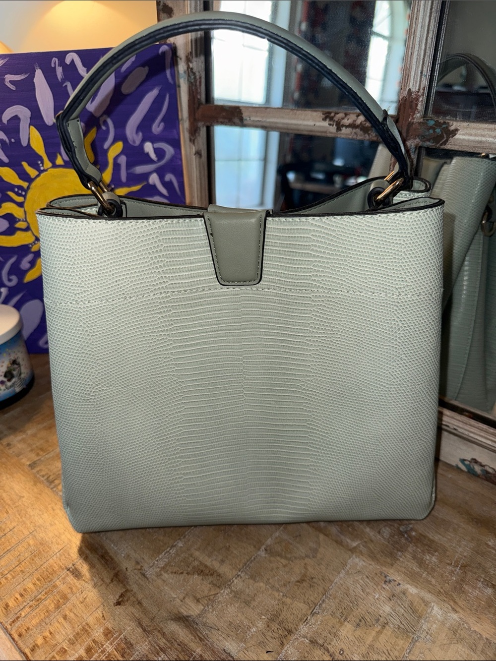 Structured Top-Handle Shoulder Bag in Sage Green